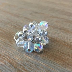 Silver White Beaded Cluster Ring NWOT Bride Summer